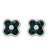 Sterling Silver Created Emerald & Created Sapphire Clover Stud Earrings